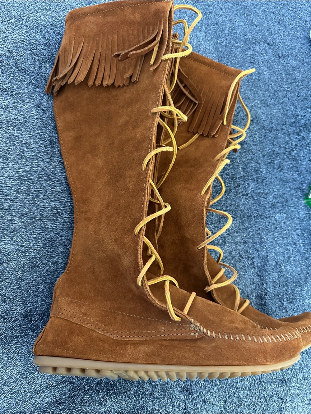 Women's Brown Suede Fringe Lace-Up Knee Boots - Picture 2 of 6